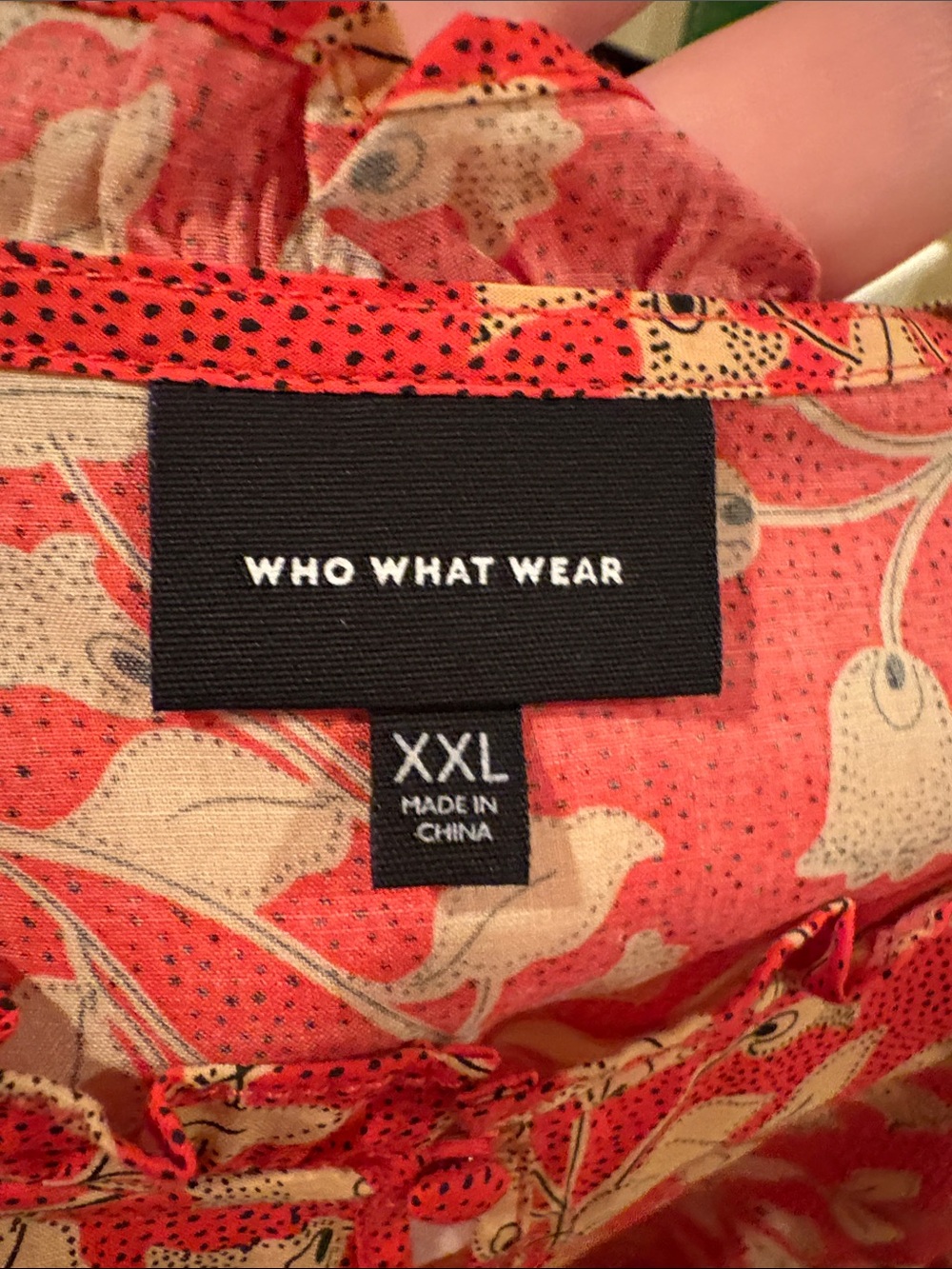 Who What Wear Coral Red Floral Maxi Dress with Cream Leaf Print - Picture 3 of 3